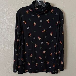 French Laundry Christmas Holiday Turtle Neck Top, Black, Large Gingerbread